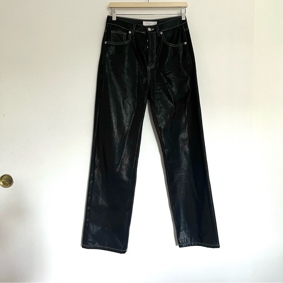 Pants & Jumpsuits Black Straight Leg Wax Coated